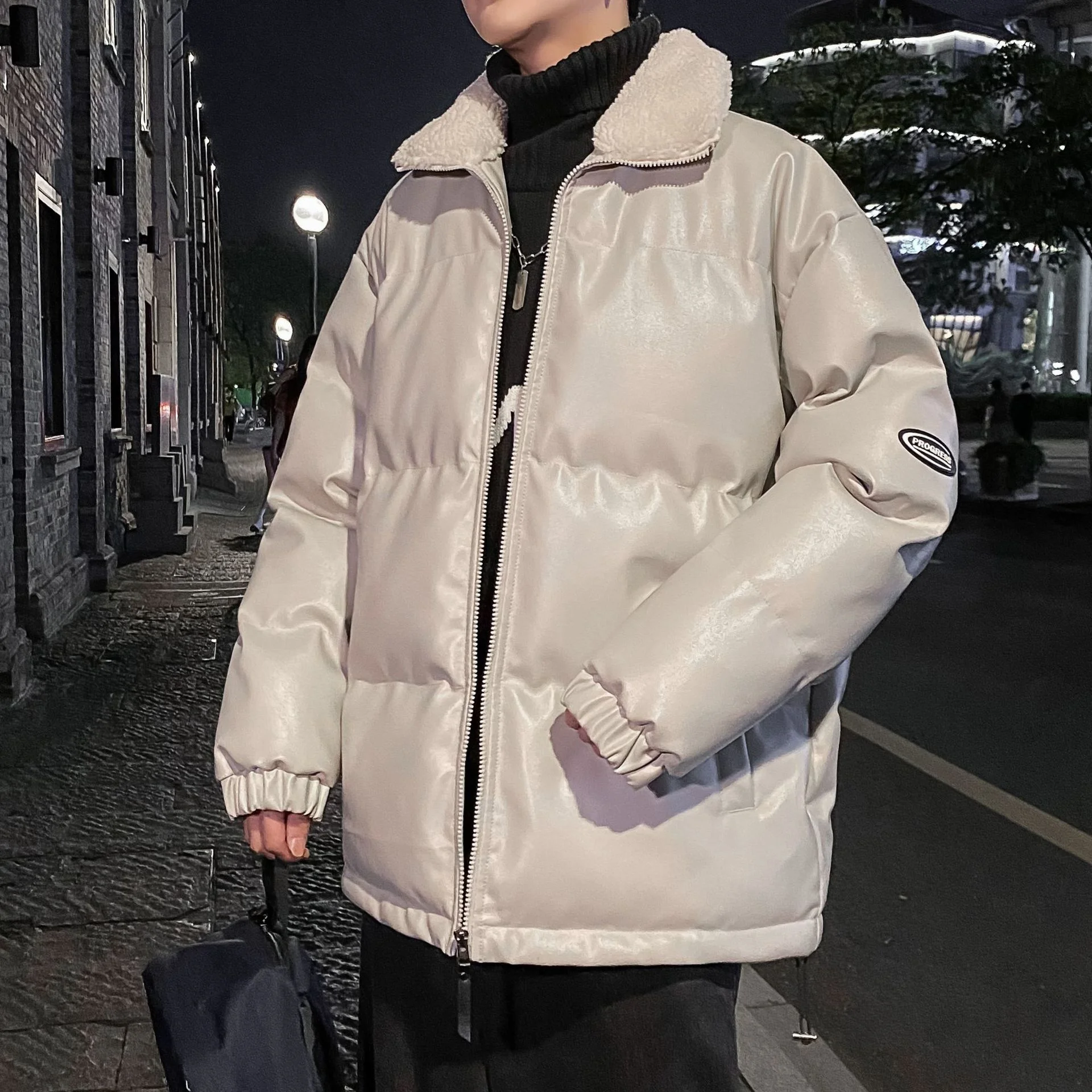 

Men's down cotton padded jacket stand collar winter jacket thickened short bread jacket Korean fashion loose cotton padded