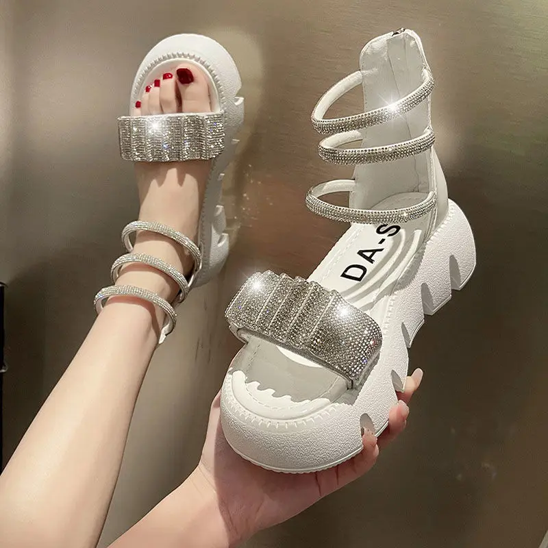 

Summer Women Sandals Diamond Wedge Sandals Summer Peep Toe Rhinestone High Heels Platform White Flip-Flops Heeled Sandals New