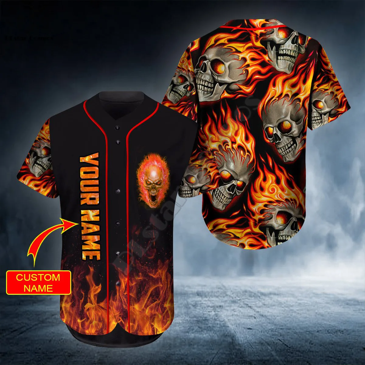 Baseball Jersey Shirt All Over 3d Printed Fire Rock Personalized You Name Skul Baseball Shirt hip hop Tops Love Skull Gift