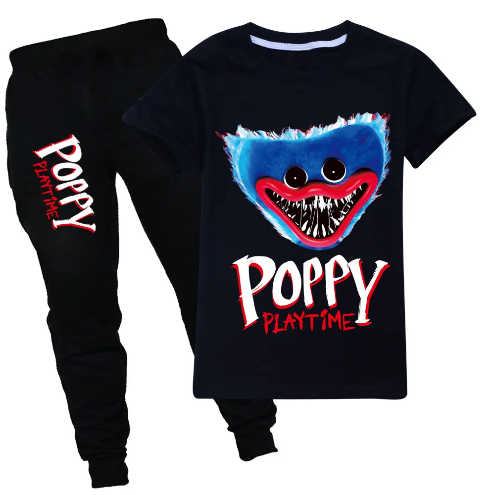 

Kids Cosplay Poppy Playtime Summer Boys Fashion Huggy Wuggy T-shrit+Pants 2pcs Sets Child Models Horror Clothes Girls Outfits