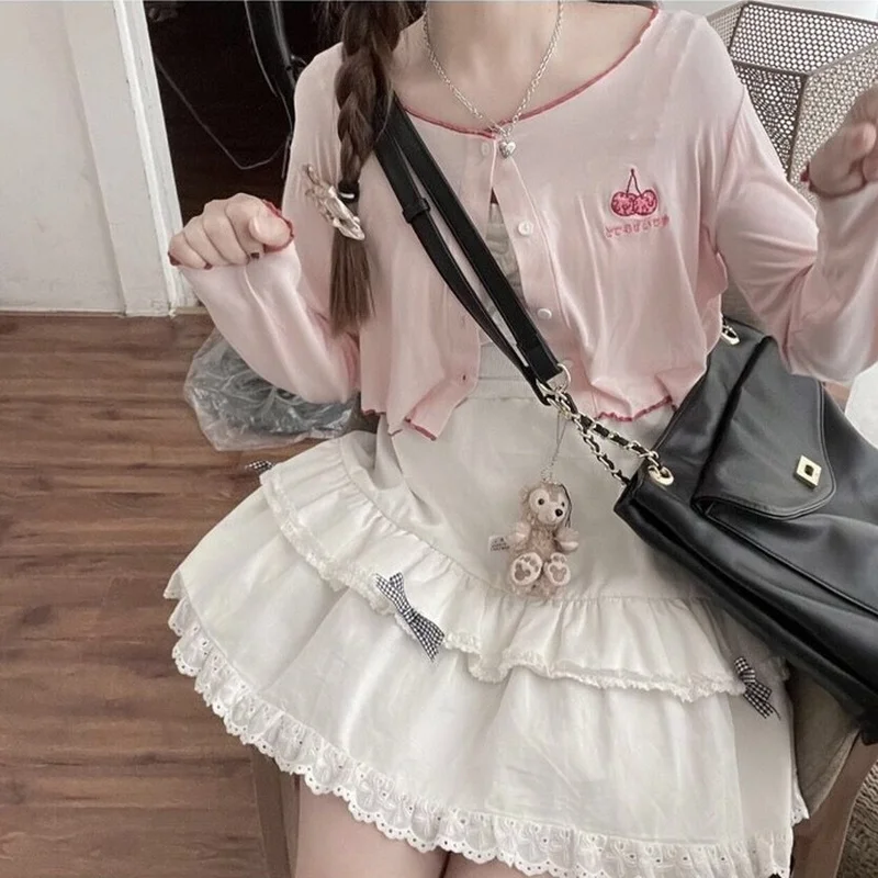 Юбка женская клетчатая с рюшами и бантом высокой талией |