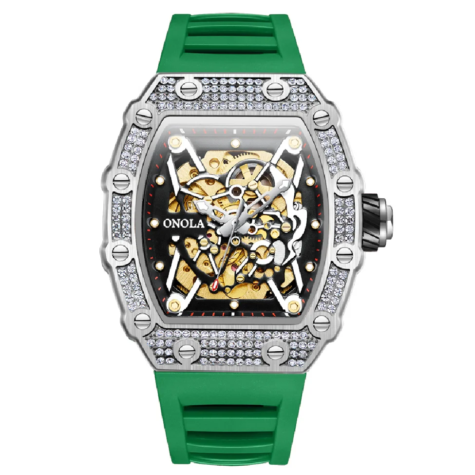 

ONOLA 2023 New Fashion Diamond Design Fully Automatic Mechanical Watch Men's Tape Waterproof Sports Watches Relogio Masculino