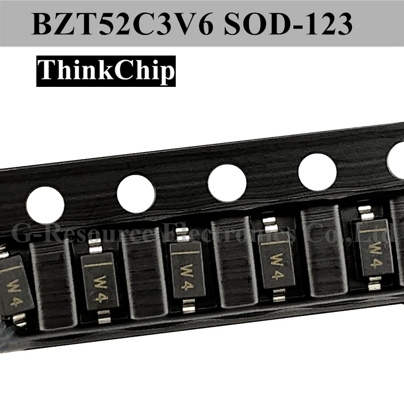 

(100 шт.) BZT52C3V6 SOD-123 SMD 1206 стабилизированный диод напряжения 3,6 В (маркировка W4)