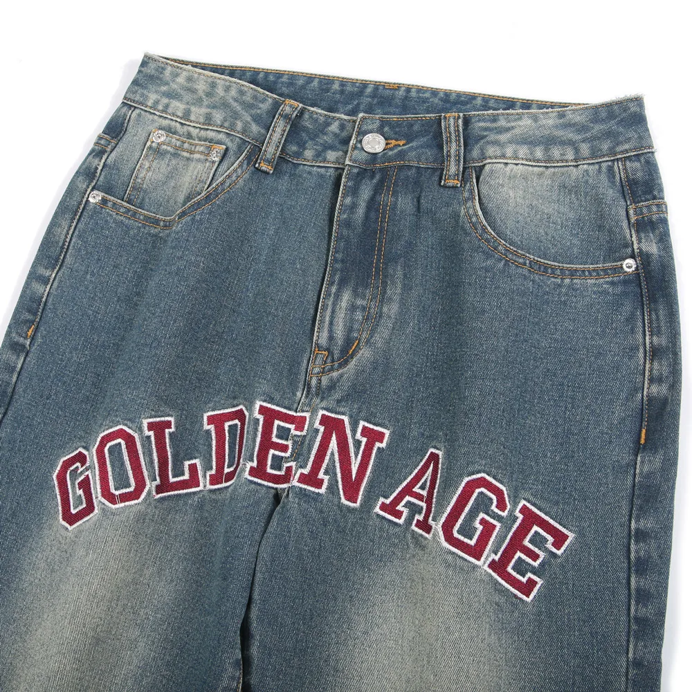 Letter Graphic Jeans for Men Y2k High Street Embroidery Trousers Vaqueros Baggy Hip Hop Punk Clothe Fit Men's Summer Denim Pants