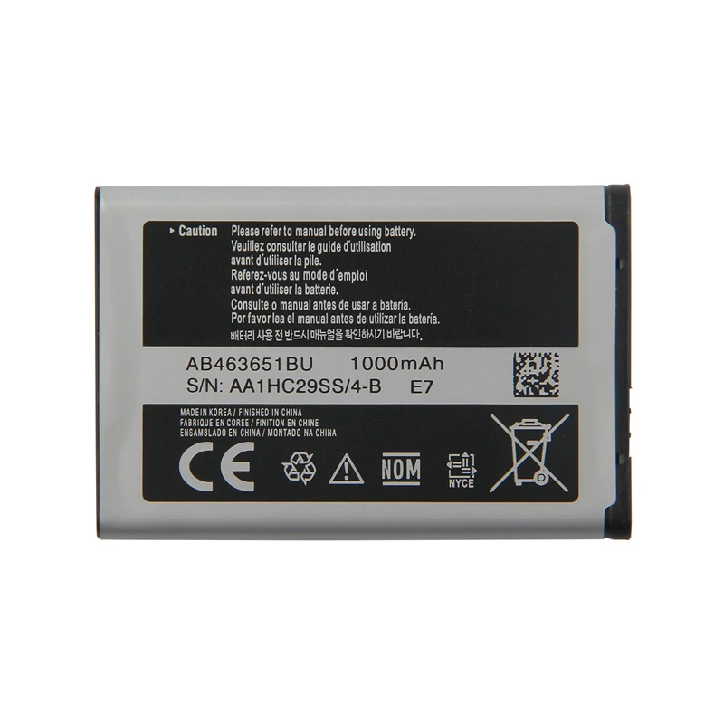 Сменный аккумулятор AB463651BC для Samsung J800, S3650, S7070, S5608, S3370, L700, W559, S5628, C3222, B3410, F339, 1000 мАч
