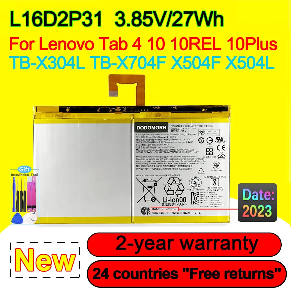 Аккумулятор L16D2P31 для планшета Lenovo Tab 4 10 10REL 10Plus TB-X304L X504F X504L X504F 1ICP3/84/94-2 3,85 V 27Wh 7000mAh