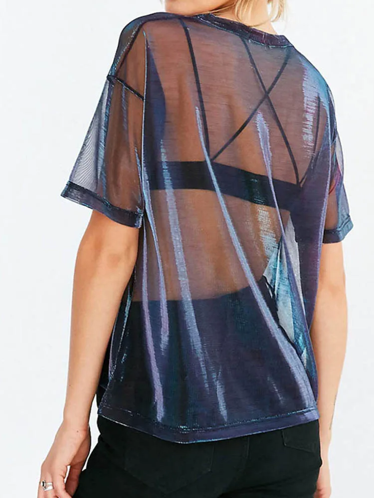 Сексуальная сетчатая блузка 2024 летние прозрачные женские рубашки с коротким