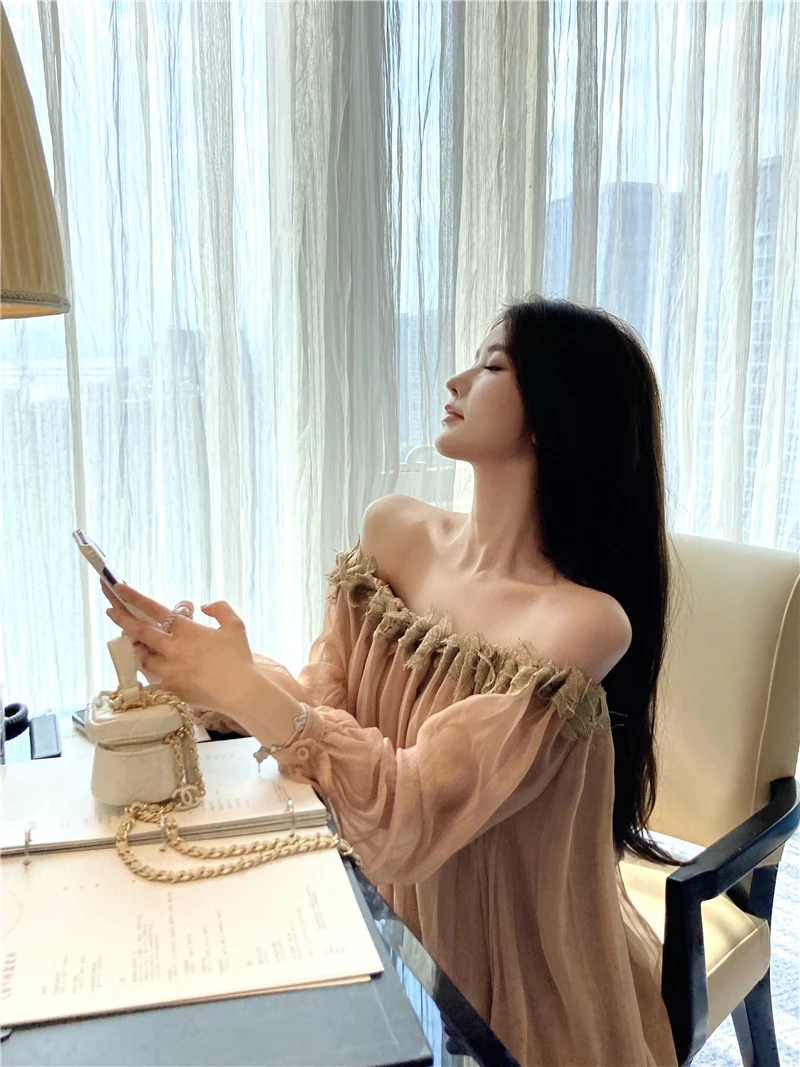 MiiiiX Fairycore Стиль Шифоновая блузка с открытыми плечами и Женская рубашка без