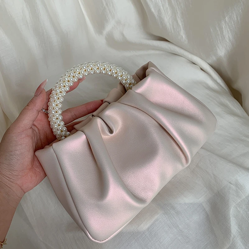 

2023 Pearl Small Handbag Folds All-match New Fashion Cloud Mobile Phone Bag Shoulder Messenger Mini Small Bag Dropshipping