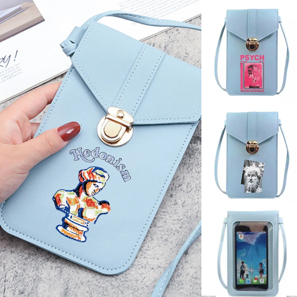 

Waterproof Touch Screen Mobile Phone Bag Women's Shoulder Crossbody Bags Wallets Card Pack Purse Clutch Sculpture Print Handbags