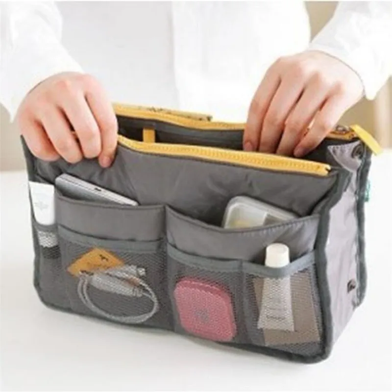 

Organizer Insert Bag Women Nylon Travel Brushes Organizer Handbag Purse Large liner Lady Makeup Cosmetic Bag Cheap Female Tote