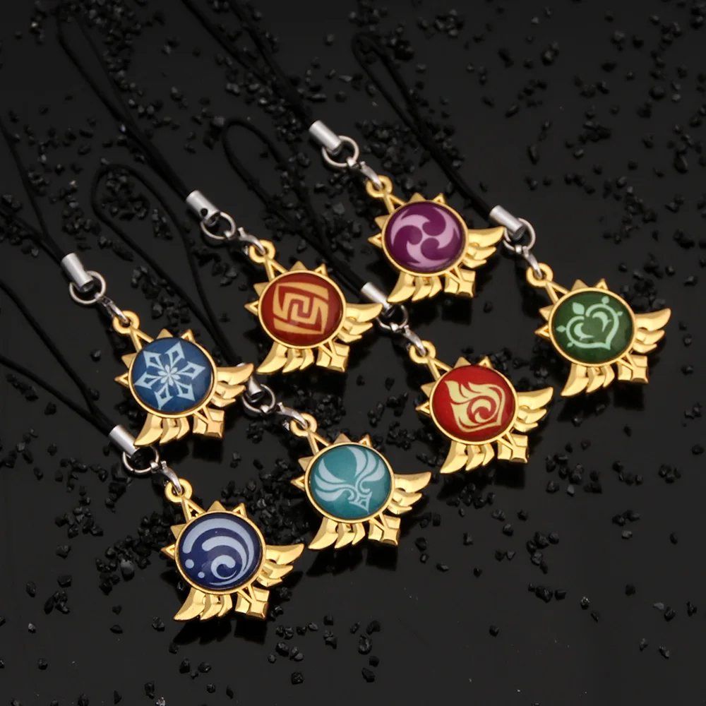 

Game Anime Genshin Impact Keychain Wind Fire Ray Water Rock Ice Grass Weapons Eye of God Luminous Keyring Phone Pendant Gifts