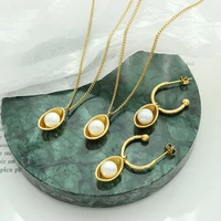 amaiyllis 18k gold creative boat inlaid freshwater pearl pendant necklace personalized pendant earrings jewelry set