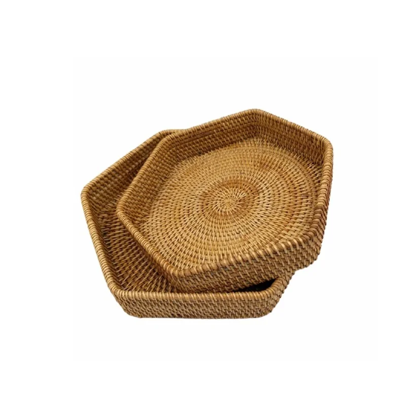 

CAMIGEL Woven Tray, Vietnamese Rattan Fruit Basket, Hand Woven Bread Basket