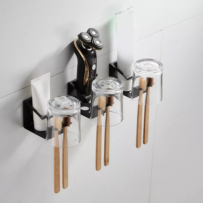 

2022New Stainless Steel Toothpaste Toothbrush Cup Holder Black Garden Self-adhesive Accesories tandenborstelhouder zwart