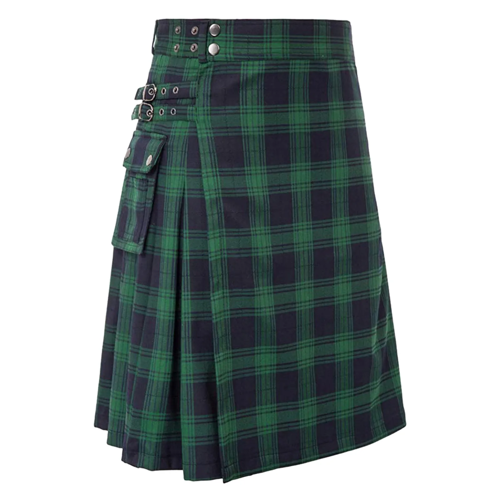 

Men's Fashion Scottish Style Plaid Contrast Color Pocket Pleated Skirt