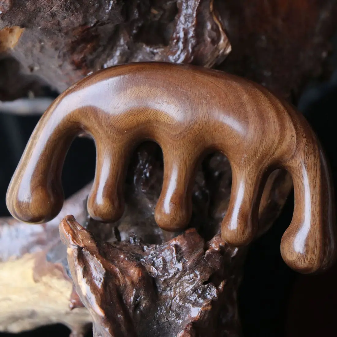 Массажная расческа для волос 5 зубьев натуральная зернистая головка инструмент