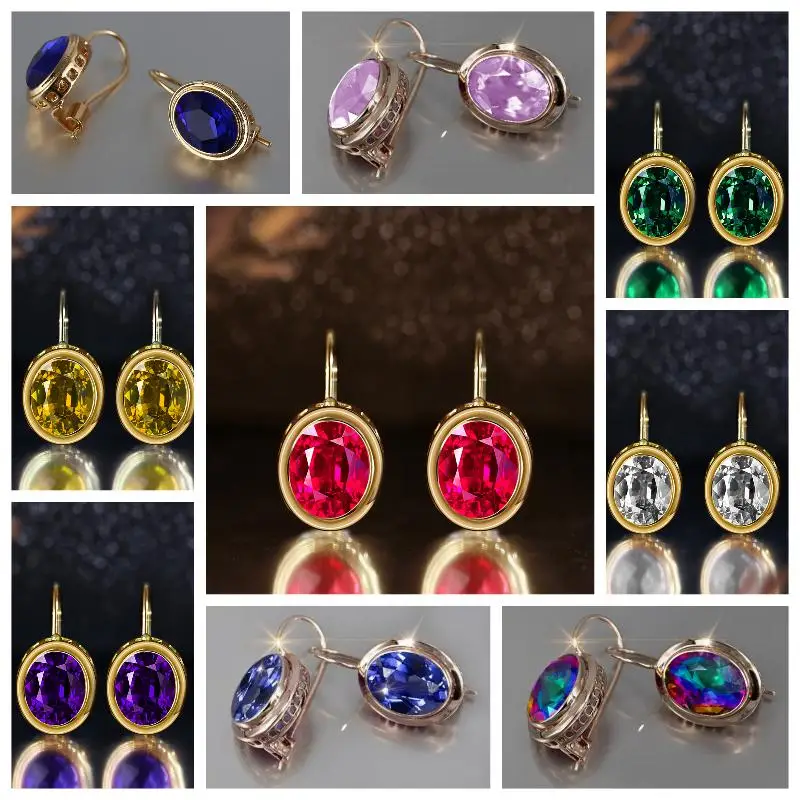

Dazzling Elegant Female Zircon Hoop Earrings Fashion Gold Color Colorful Stud Earrings for Women Wedding Annversary Gift Jewelry