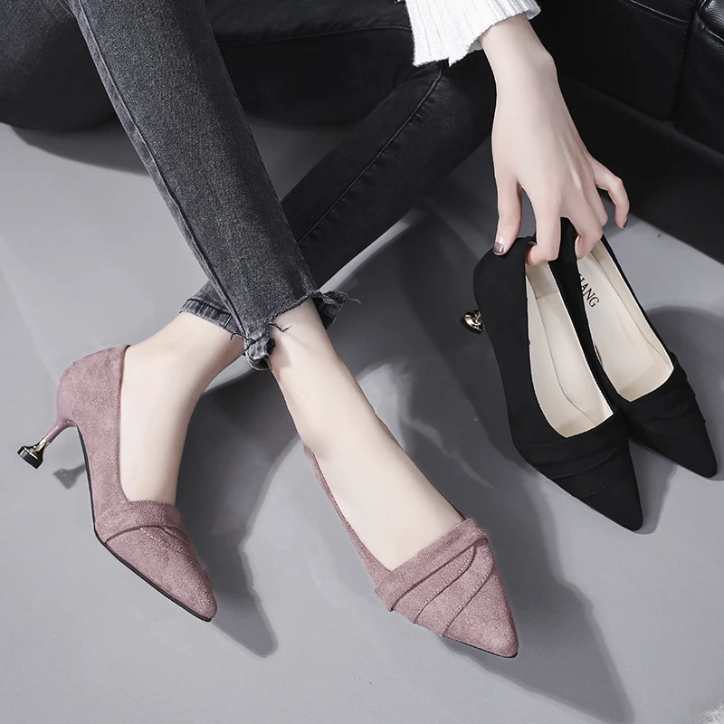 

Branded Pumps Velvet Shoes Women Casual Heels Lace-Up Pointed Wedge Work Dress Professional Sweet Basketball Platform 2022 Sanda