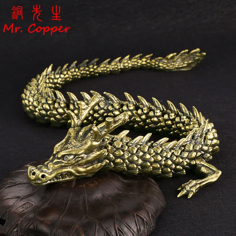 

Antique 3D Dragon Statue Ornament Moveable Body Joints Exhibition Hall Advanced Decoration Zodiac Animal Brass Crafts Collection