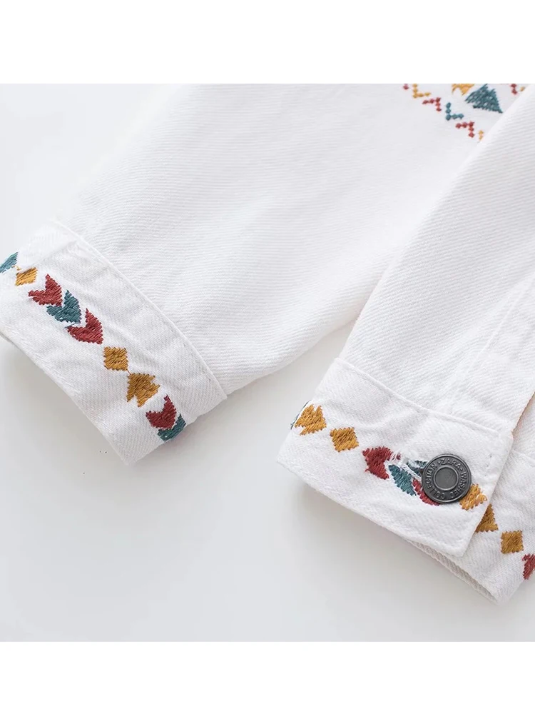 Женская джинсовая рубашка с вышивкой элегантная Свободная блузка в винтажном