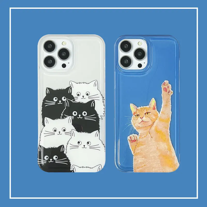 

Cartoon Cute Orange Cat Transparent Phone Case for iPhone14 12 13 11Pro ProMax Shockproof Conque Funda Phonecase