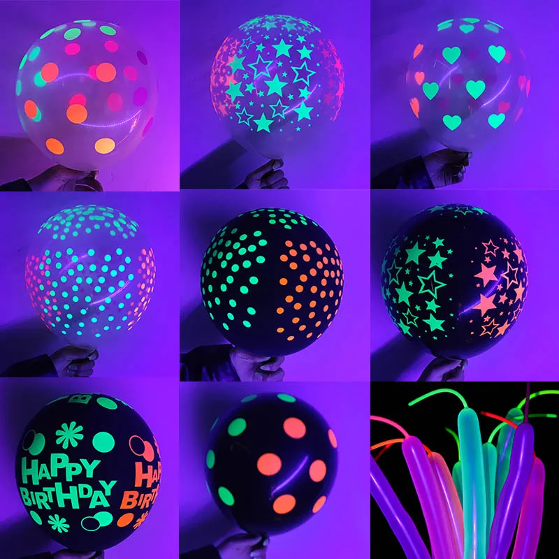 

10pcs Blacklight Party Balloons UV Neon Balloons 12 Inch Black Light Fluorescent Polka Dots Balloons for Wedding Arch Party