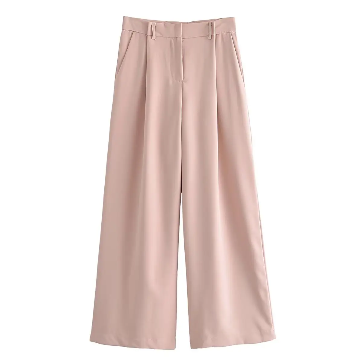 

PB&ZA Women 2023 New Chic Fashion Pleat Wide-leg Pants Vintage High Waist Waist Side Pockets Female Trousers Mujer