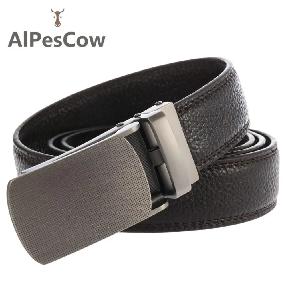 

Automatic Buckle Full Grain Leather Belts for Men Formal 100% Alps Cowhide Ratchet Belt Business 3.0cm Width Male Waistband