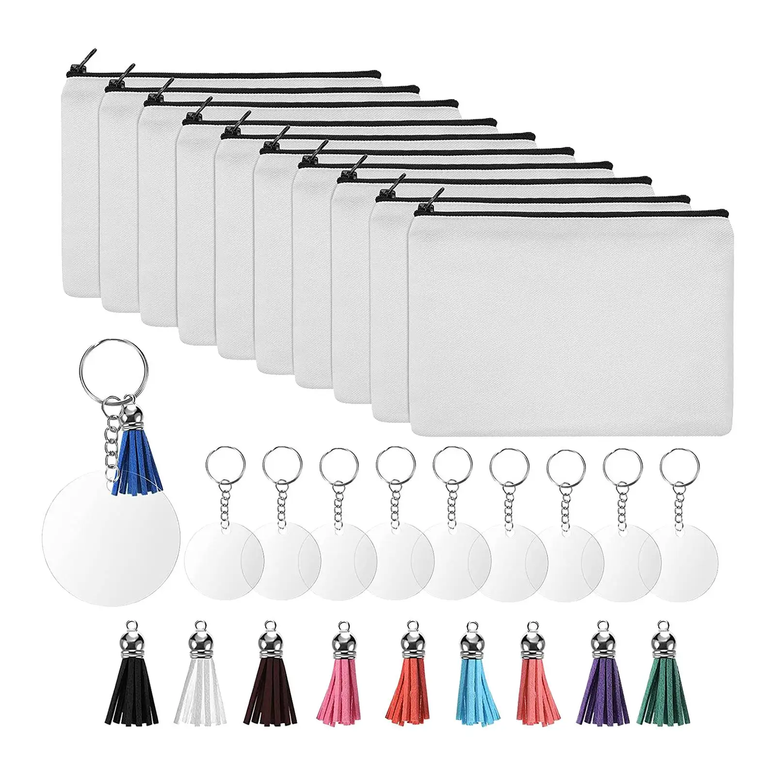 

10 Pieces Keychin Blnks DIY Kit Multipurpose Crft crylic Round Pouch Het Trnsfer Pendnt for Christms Festivl Children