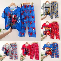 summer children pajamas set cars short sleeve t shirt shorts pyjamas kids boy girls pijamas cartoon spiderman baby sleepwear