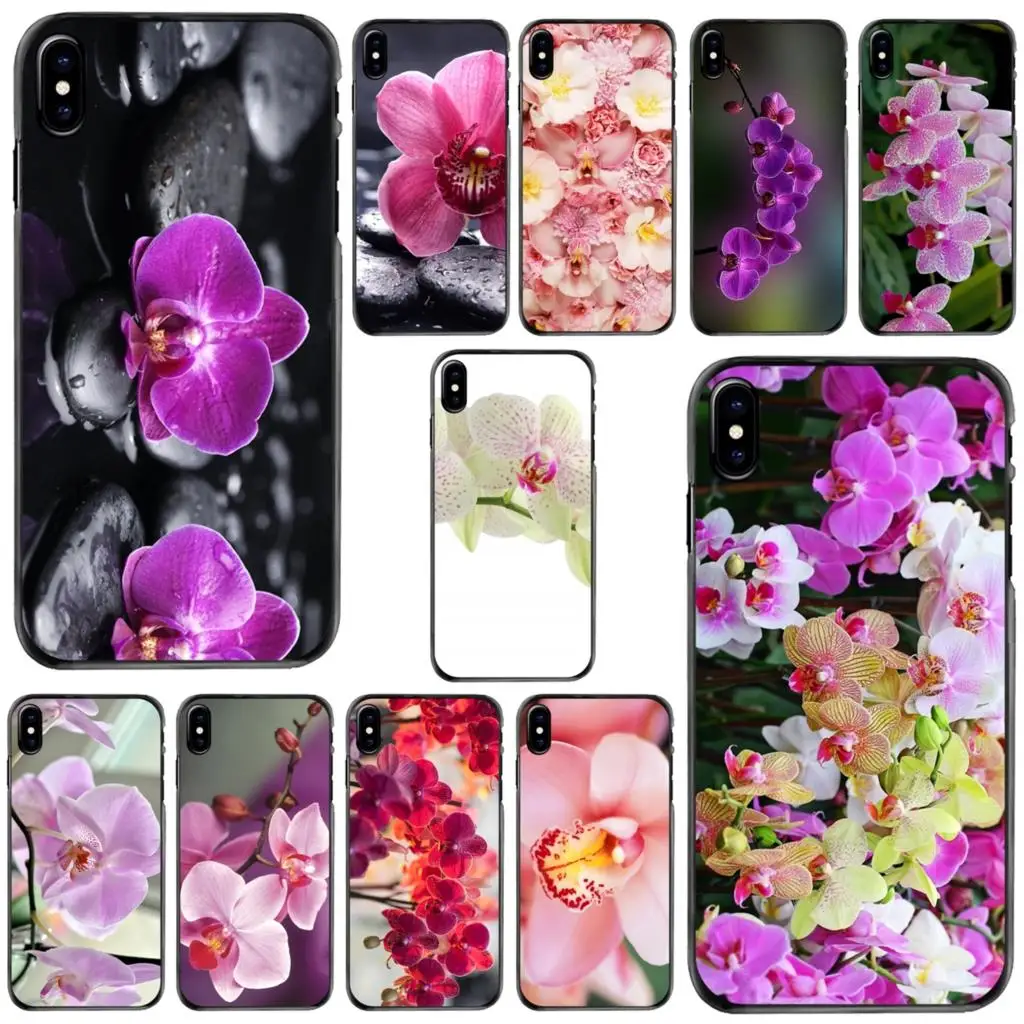 

For Apple iPhone 11 12 13 14 Pro MAX Mini 5 5S SE 6 6S 7 8 Plus 10 X XR XS Orchid Pink Flower Hard Phone Cover Case
