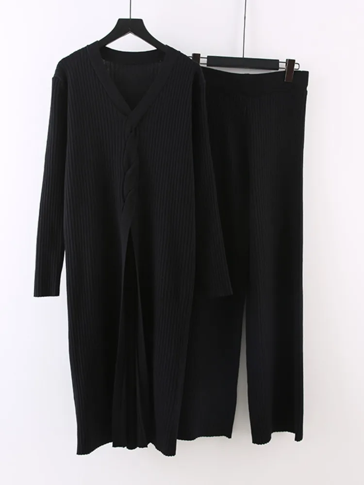 LANMREM однотонный вязаный комплект из 2 предметов свободный длинный пуловер с