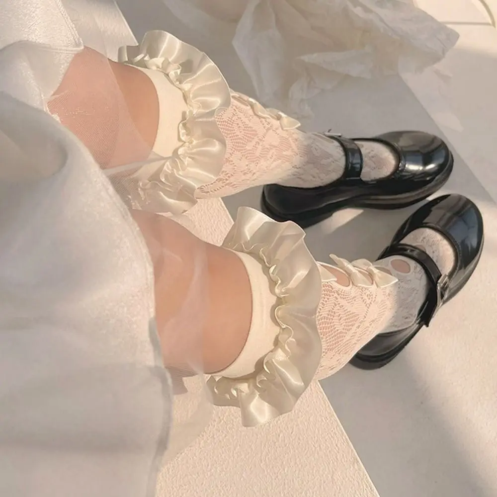 

Милые Удобные кружевные разноцветные хлопковые длинные носки с бантом для девочек чулки в Корейском стиле детские Чулочные изделия до колена