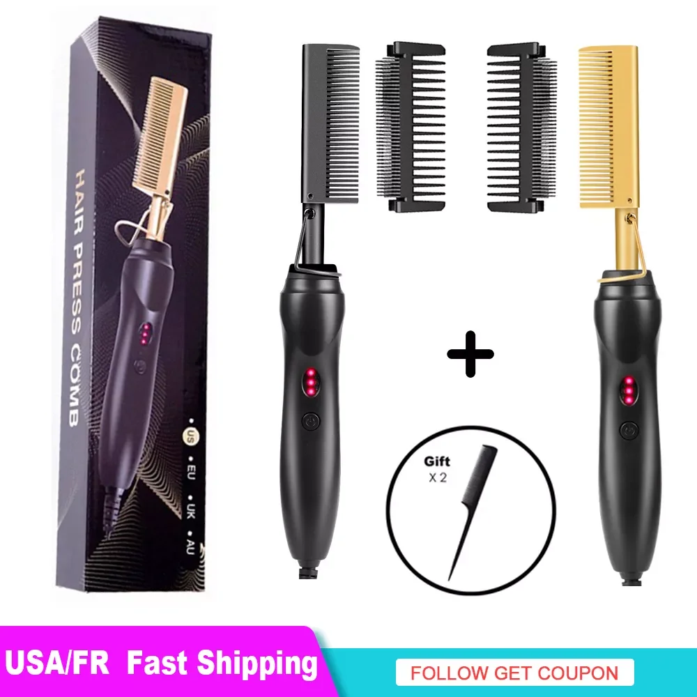 

New Hot Comb Electric Hot Comb Straightener Professional Hair Straightener Hair Iron Titanium Alloy Hair Curler for Black Hair