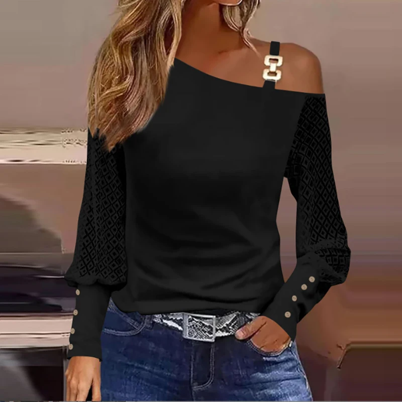 Блузка женская с открытыми плечами и длинным рукавом элегантный пикантный Белый