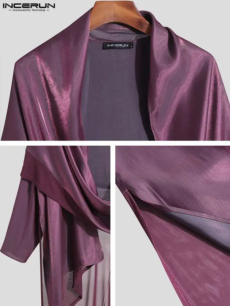 Fashion Casual Style Tops INCERUN New Men Slightly Transparent Comfortable Blouse Male Solid Wrapped Cardigan Thin Shirts S-5XL