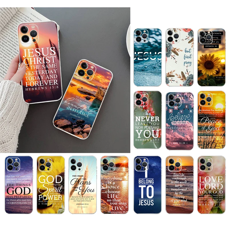 

Phone Case For iphone 14 Pro Max 13 12 11 Pro Max XS XR X 12mini 7 8 Plus SEBible verse Jesus Christian God Case Funda
