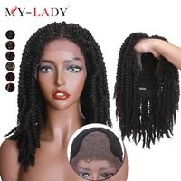 my lady synthetic 17inches lace front wig frontal with baby hair lace part for black woman people spring twist braided wigs hair