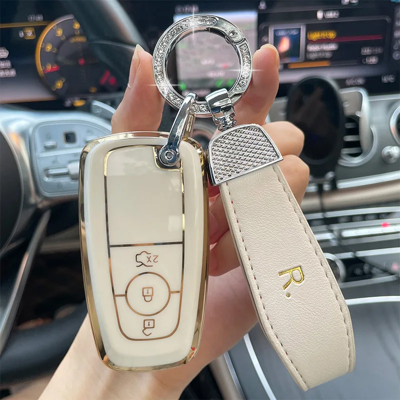 

Leather Car Key Case Cover for Ford Fusion Mustang Explorer F150 F250 F350 2017 2018 EcoSport Edge S-MAX Ranger Lincoln Mondeo