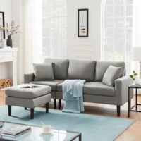 SECTIONAL SOFA LEFT HAND FACING WITH 2 PILLOWS LIGHT GREY FABRIC (Similar to W223S00359, W223S00350, W223S01113)