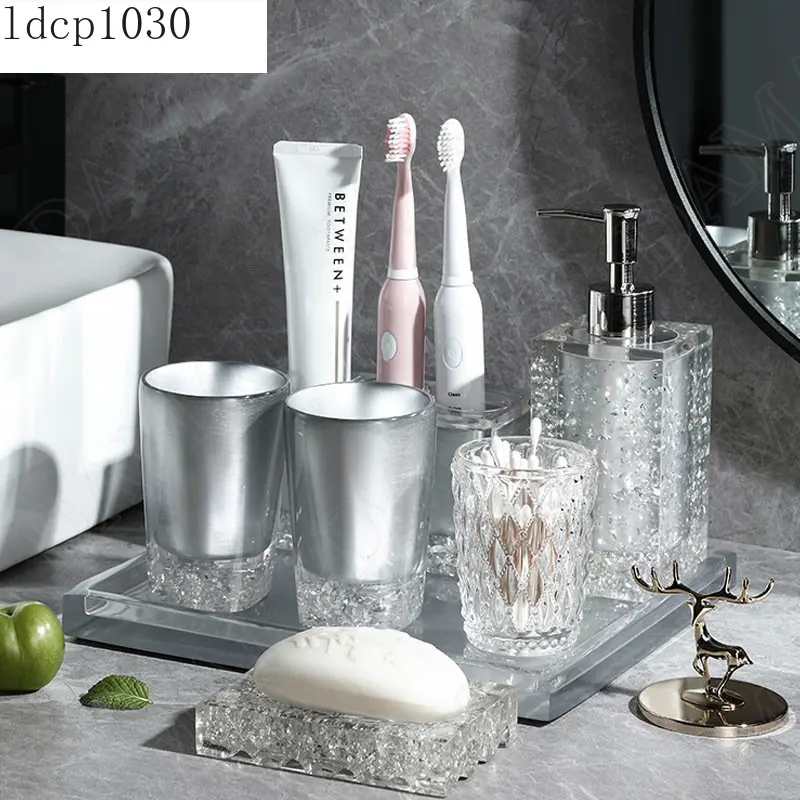 

Creativity Ice Flower Relief Bathroom Set European Household Five Piece Set Resin Shower Accessories Organizer Home Decoration