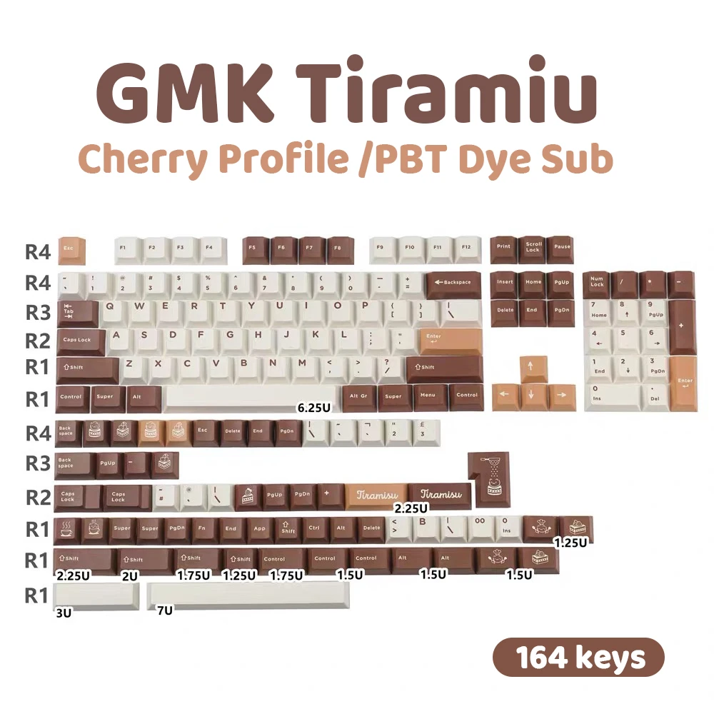 

Колпачки для клавиш PBT GMK Clone Tiramisu, 164 клавиш, персонализированные колпачки для клавиш Cherry Profile DYE-SUB для механической клавиатуры GMMK pro