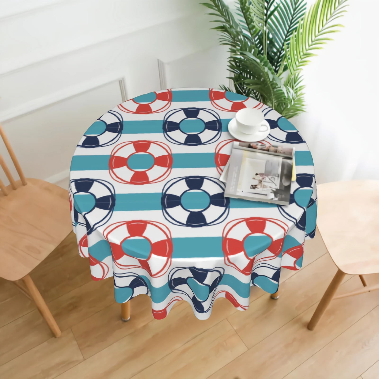 

Colorful Lifebuoys Pattern Dining Room Cloth Table Covers 60 Inches Farmhouse Tablecloth for Holiday Kitchen Party Picnic Dining