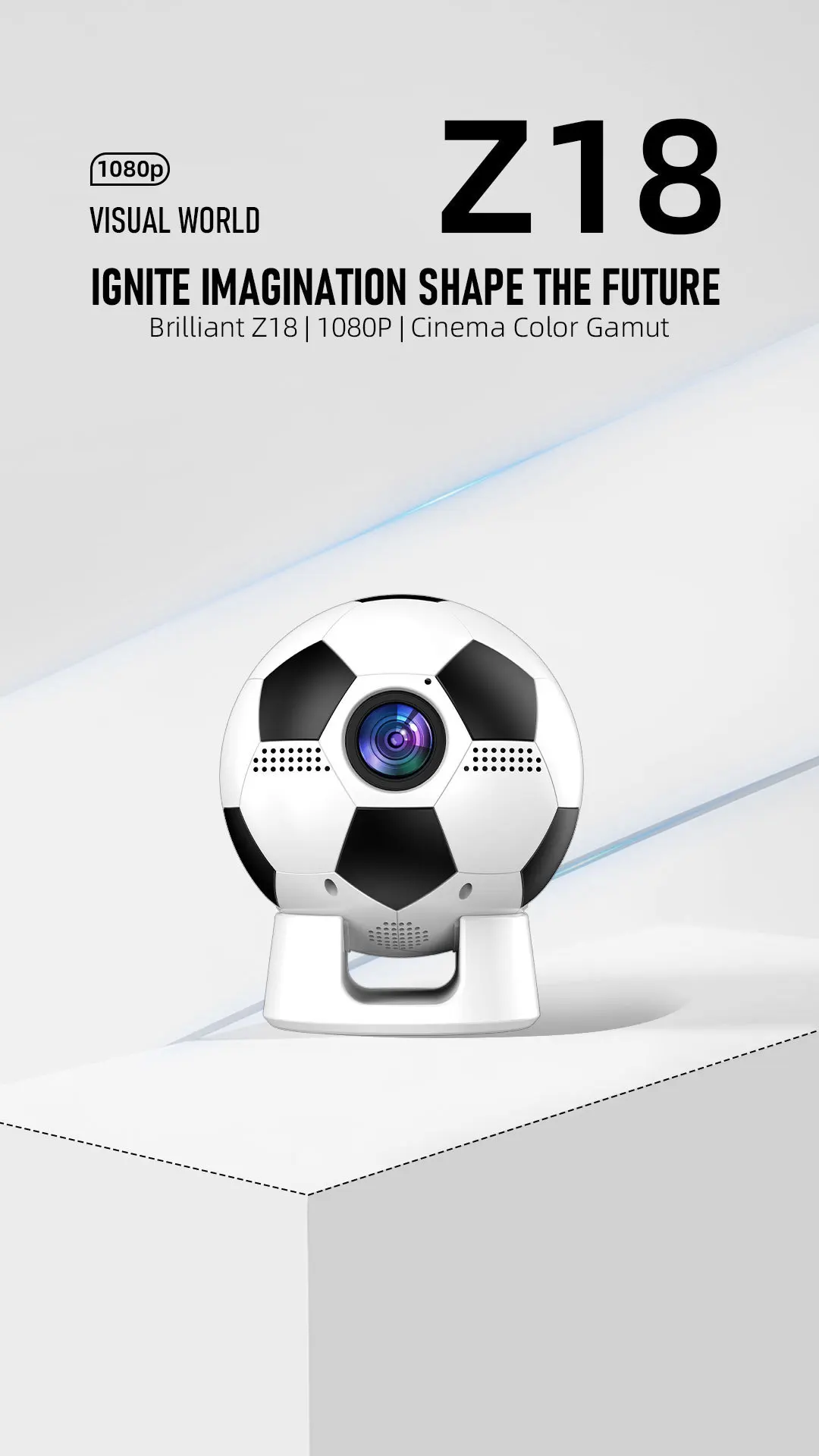 Фото Проектор в форме футбольного мяча 4K Smart Android 13, 200 люмен, беспроводной, USB, с автоматической коррекцией, для домашних вечеринок и использования на открытом воздухе №3