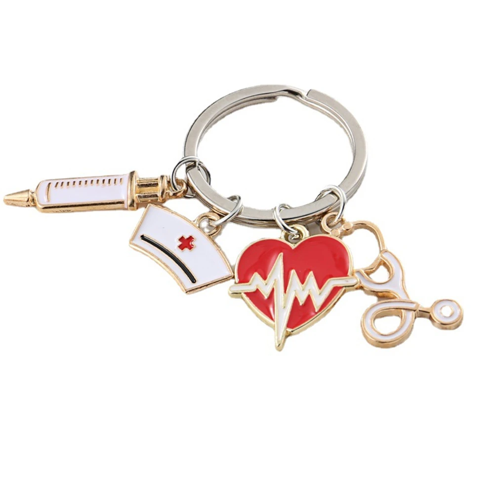 

New Doctor Keychain Medical Tool Key Chain Heartbeat Stethoscope Syringe Nurse Cap Key Ring Nurse Gift DIY Handmade Jewelry