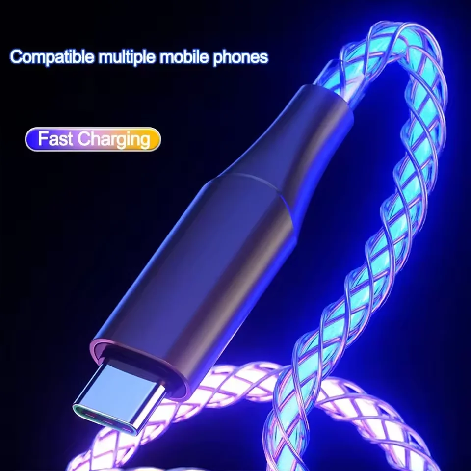 Фото Кабель для быстрой зарядки RGB USB-A на Type-C, 66 Вт, светящийся, для iPhone 16, 15, Xiaomi, Samsung, POCO, PD, USB-C, для передачи данных №3