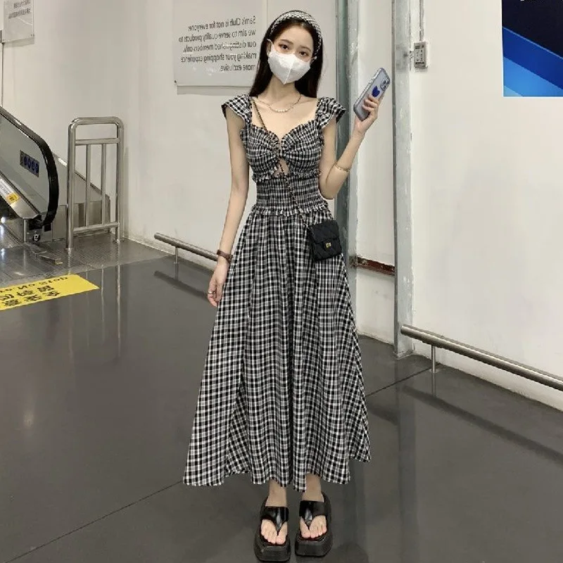 

Dresses Women Plaid Creativity Personality Simple Ladies Korean Style Comfortable All-match Elegant Temperament Summer Vacation