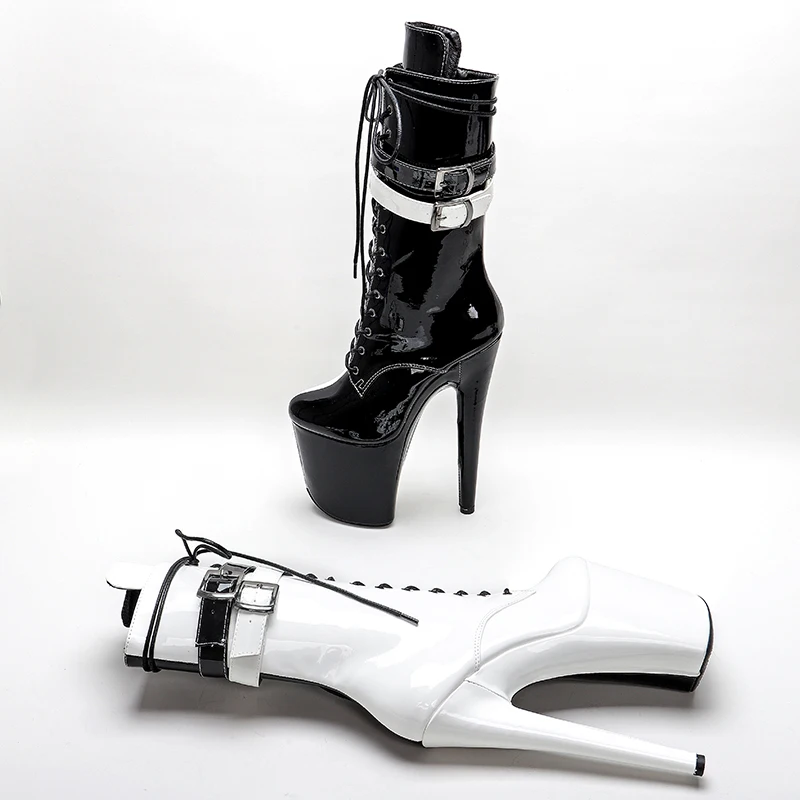 Leecabe 20CM/8Inch color matching  Plus Size Pole Dancing Lace Up  Boots Thin Heels Sexy Fetish Women Shoe  platform boot 4BY