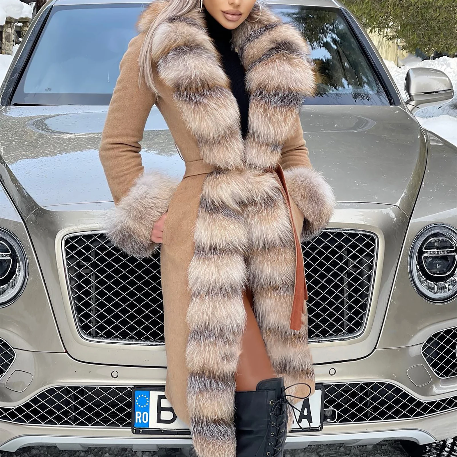 Зимняя мода Меховое пальто из натурального лисьего меха Кашемировые Женское